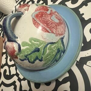KELNER pottery authentic pottery butter dish with Floral Design